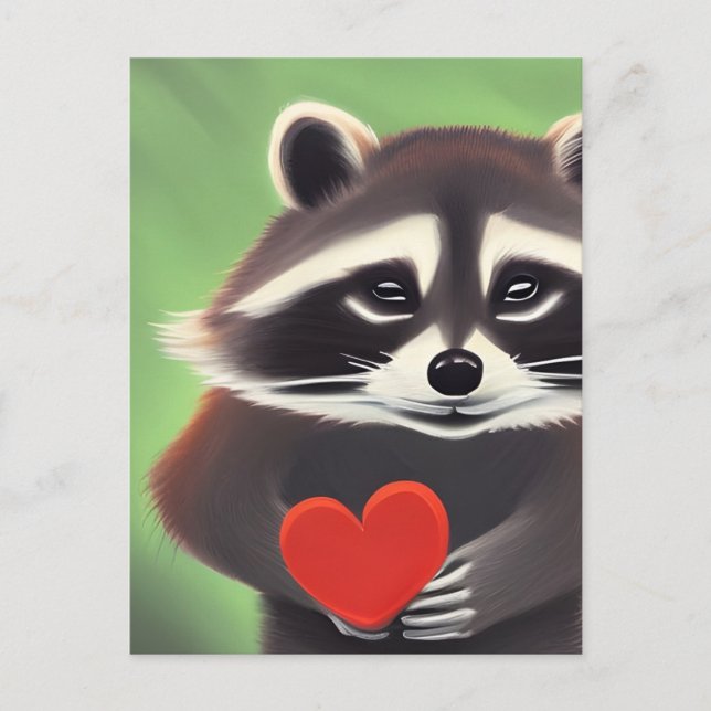 Carte Postale Raccoon Adorable Tenant Un Coeur (Devant)