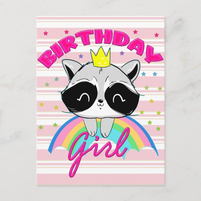 Carte Postale Raccoon Anniversaire Fille Animal Party Raccoon Am (Devant)