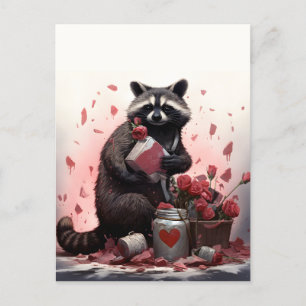 Carte Postale Raccoon avec valentines journée ordures