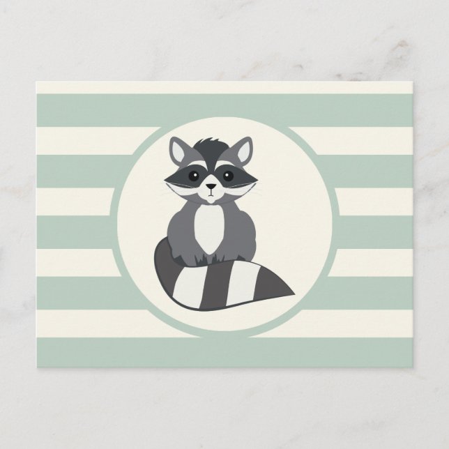 Carte Postale Raccoon de bois mignon; vert de bois clair (Devant)