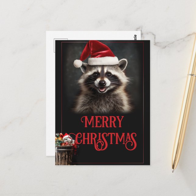 Carte Postale Raccoon de Noël (Devant/Arrière en situation)