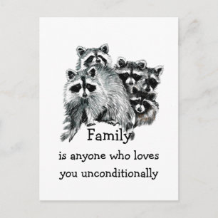 Carte Postale Raccoon Family Love Quota Animal Art