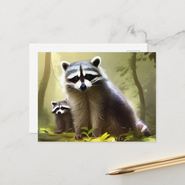 Carte Postale Raccoon Family Wildlife Portrait (Devant/Arrière en situation)