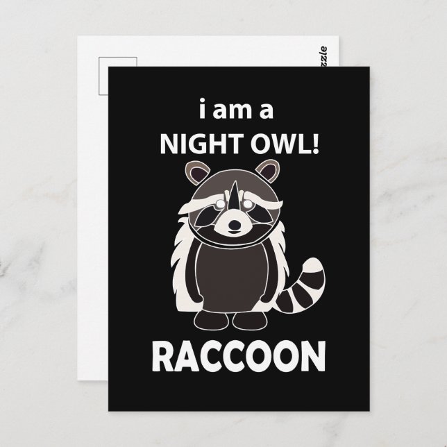 Carte Postale Raccoon I am A Night Owl Funny Raccoon (Devant / Derrière)
