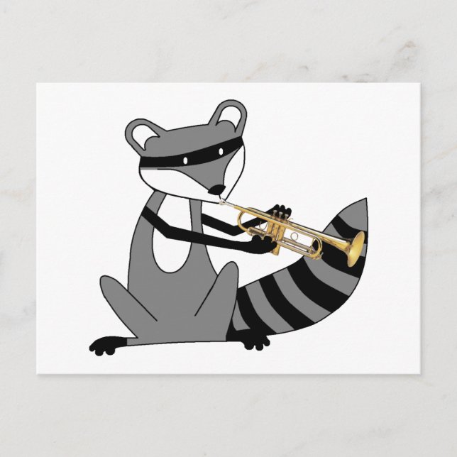 Carte Postale Raccoon Jouer à la trompette (Devant)