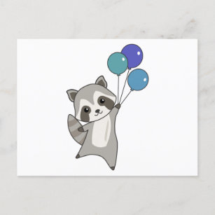 Carte Postale Raccoon Mouches Ballons Au-Dessus De Mignons Anima