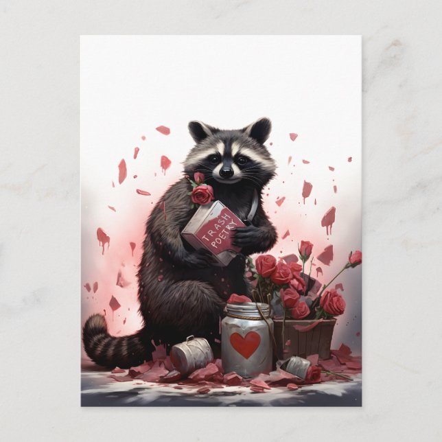Carte Postale Raccoon ordures poésie Valentines jour (Devant)