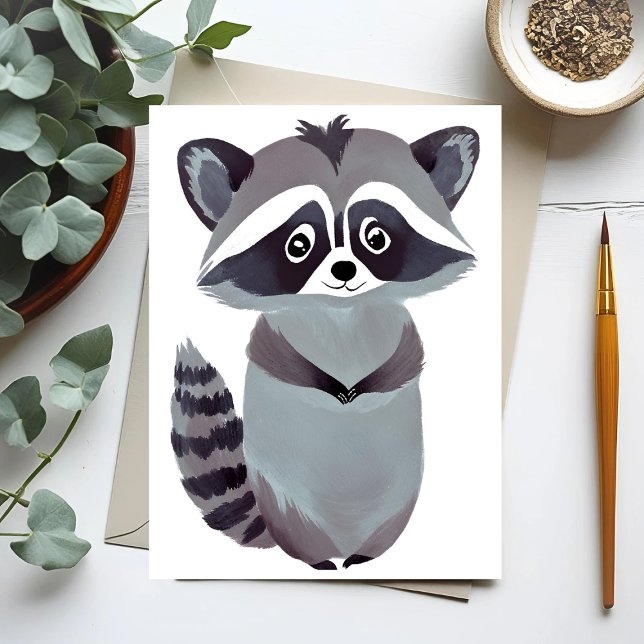 Carte Postale Raccoon respectueux | Aquarelle d'animal mou (Créateur téléchargé)