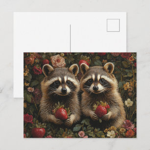 Carte Postale Raccoons Adorables Aux Fraises