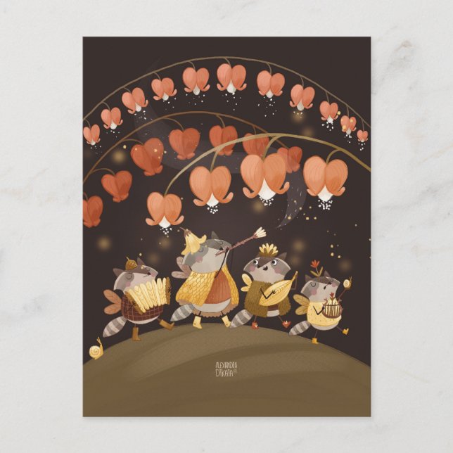 Carte Postale Raccoons Secrets botaniques par Alexandra Dikaia (Devant)