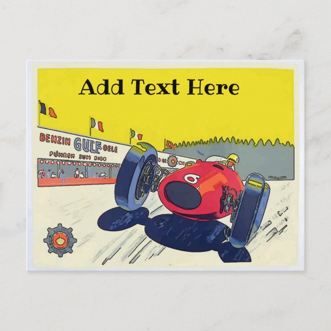 Carte Postale Race Car, ajouter du texte d'édition, (Devant)