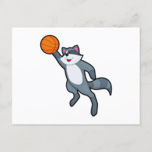 Carte Postale Racon comme joueur de basket-ball avec basket-ball