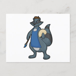 Carte Postale Racon comme peintre avec pinceau