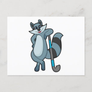 Carte Postale Racoon à Hockey avec bâton de hockey