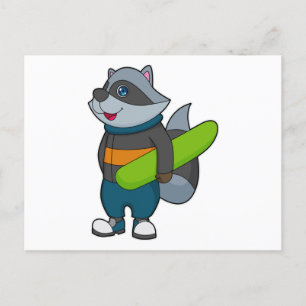 Carte Postale Racoon as Snowboarder avec snowboard