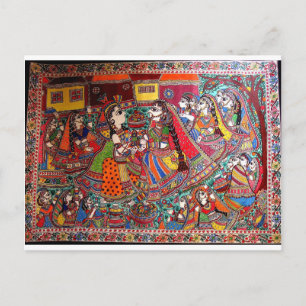 CARTE POSTALE RADHA KRISHNA HINDU GODS MADHUBANI ART STYLE