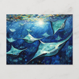 Carte Postale Raies manta dans une peinture à l'huile expressive