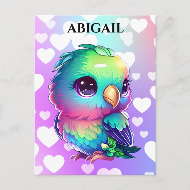 Carte Postale Rainbow Bird & Hearts Pop Art (Devant)