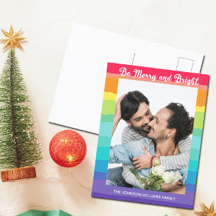Carte Postale Rainbow Christmas Be Joyeux and Bright LGBTQ Photo