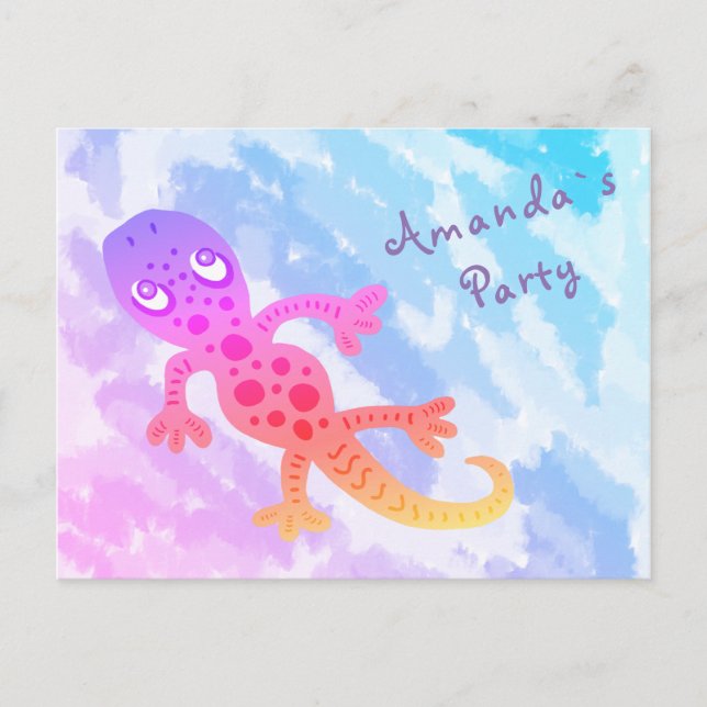 Carte Postale Rainbow Gecko Invitation de fête d'anniversaire (Devant)