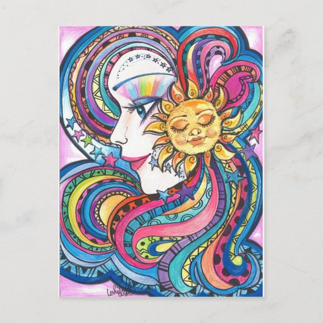 Carte postale Rainbow Girl Imaginaire Art (Devant)
