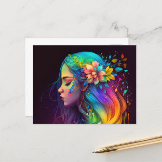 Carte Postale Rainbow Hair Girl