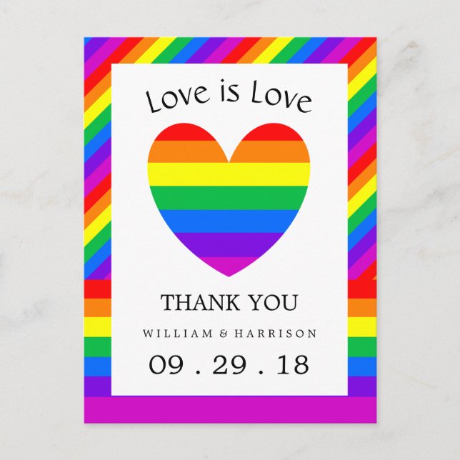 Carte Postale Rainbow Heart Love is Love Mariage Merci (Devant)