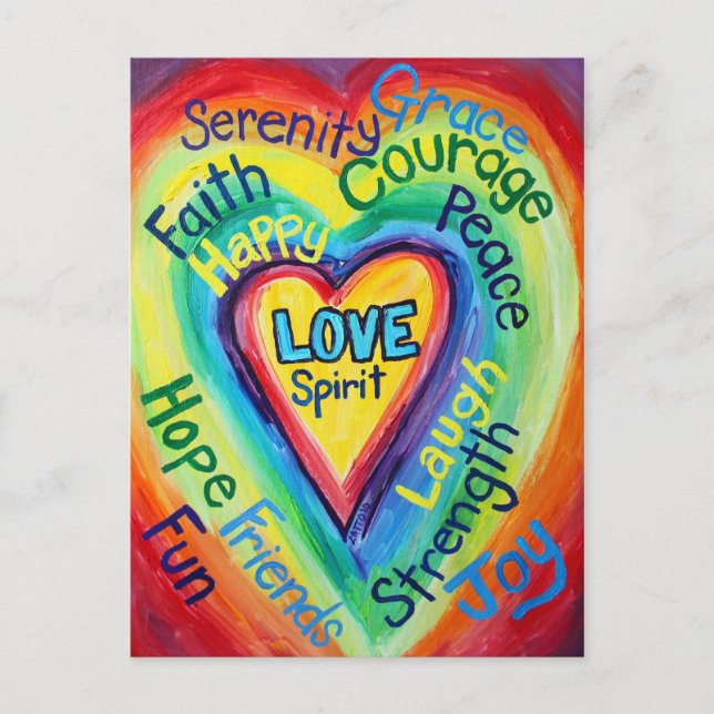 Carte postale Rainbow Heart Spirit Words (Devant)
