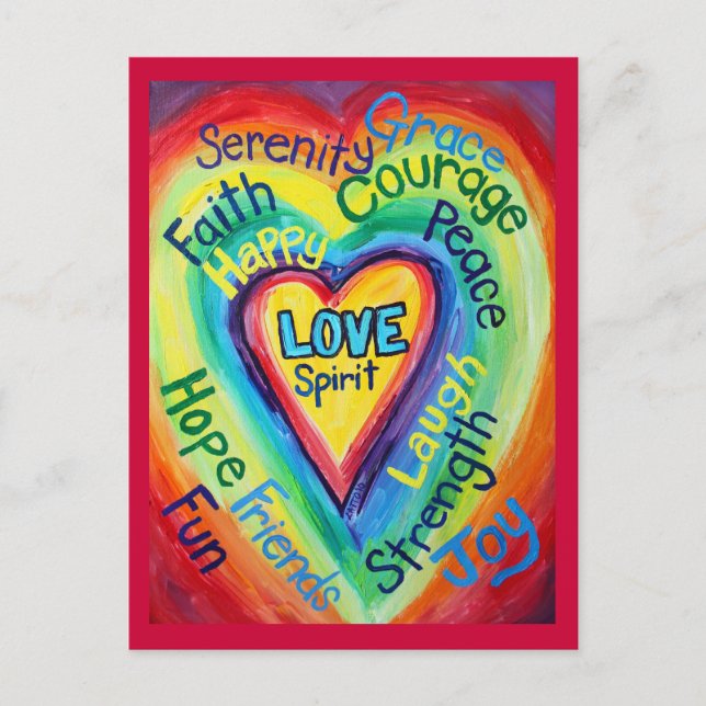 Carte postale Rainbow Heart Spirit Words (Devant)