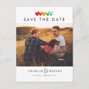 Carte Postale Rainbow Hearts sauvez la date avec la photo