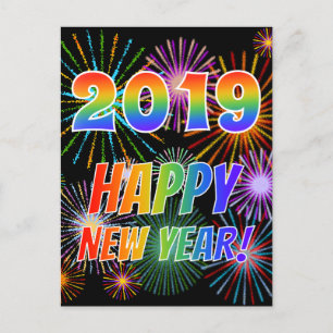 Carte Postale Rainbow Letters "2019" + "HEUREUX NOUVEL AN !"