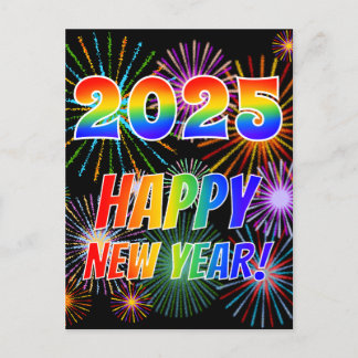 Carte Postale Rainbow Letters "2025" + "HEUREUX NOUVEL AN !"