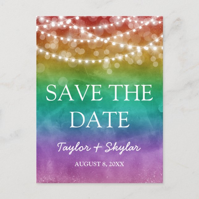 Carte Postale Rainbow Ombre Gay Wedding Enregistrer la date (Devant)