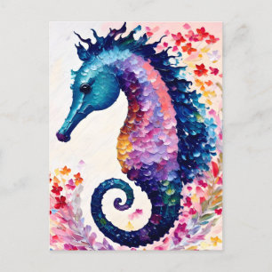 Carte Postale Rainbow Seahorse Floral Art