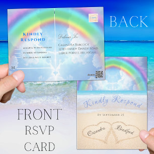Carte postale Rainbow Sky Beach Wedding RSVP