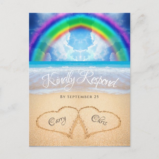 Carte postale Rainbow Sky Beach Wedding RSVP (Devant)