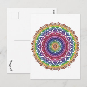 Carte Postale Rainbow Spiral et Fleur géométrique Mandala