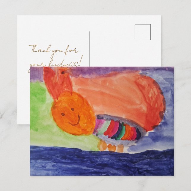 Carte Postale Rainbow Squirrel — Cute Kids Art Thank You (Devant / Derrière)