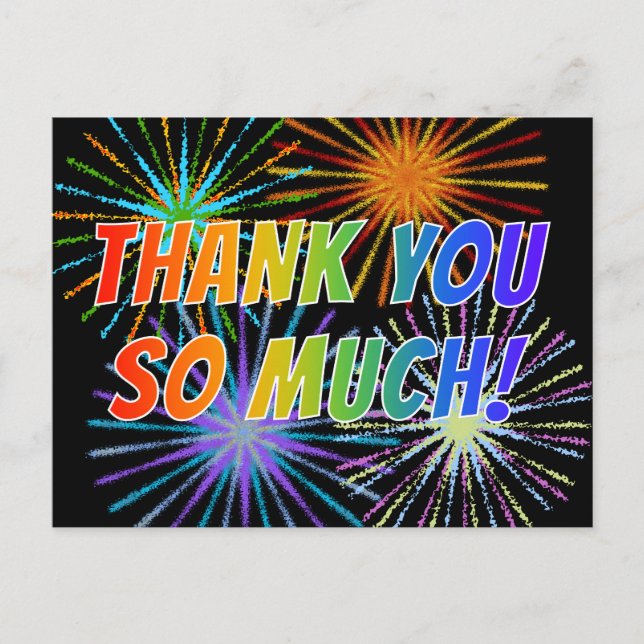 Carte Postale Rainbow Style "THANK YOU SO MUCH!", Fireworks Look (Devant)