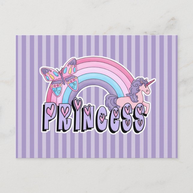 Carte Postale Rainbow Unicorn Papillon Princesse Design (Devant)
