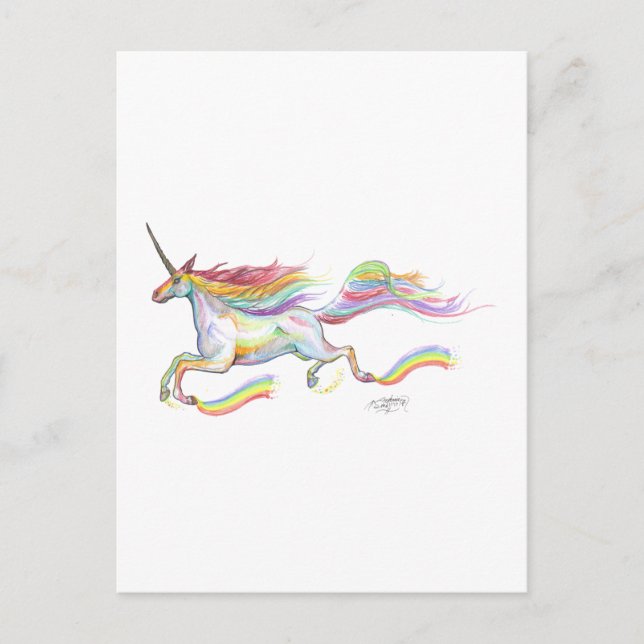 Carte Postale Rainbow Unicorn Pegasus Horse Pony Flying Cute (Devant)
