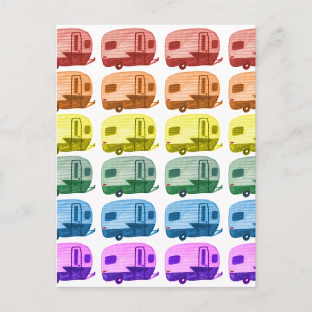 Carte Postale Rainbow Watercolor Camper Trailers RV (Devant)