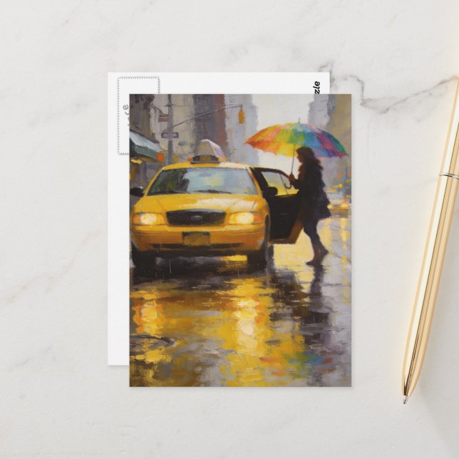 Carte Postale Rainy Day Abstract Woman With A Rainbow Umbrella (Devant/Arrière en situation)
