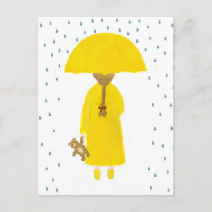 Carte Postale Rainy Day Girl with Teddy Bear Postcard