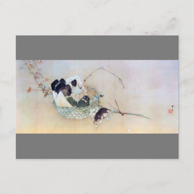 Carte Postale Raisin et souris, Watanabe Seitei (Devant)