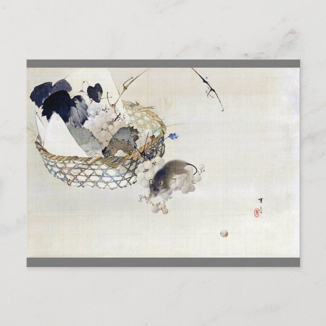 Carte Postale Raisin et souris, Watanabe Seitei (Devant)