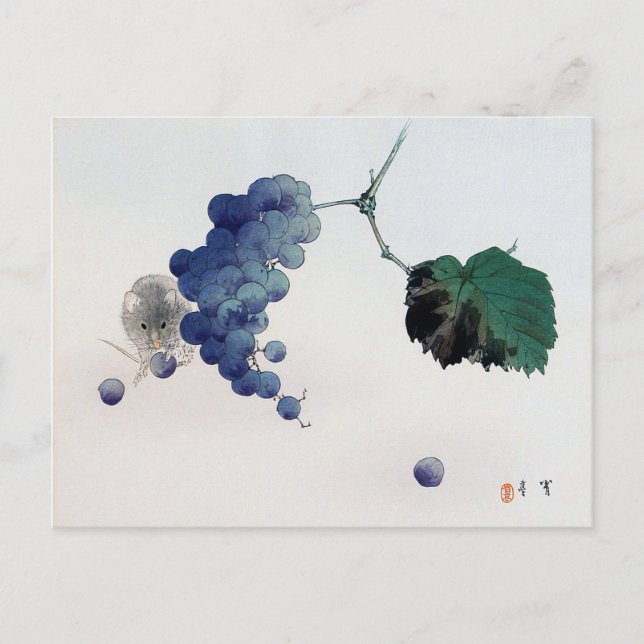 Carte Postale Raisin et souris, Watanabe Seitei (Devant)