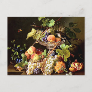 Carte Postale Raisins Fruit Bird Still Life peinture