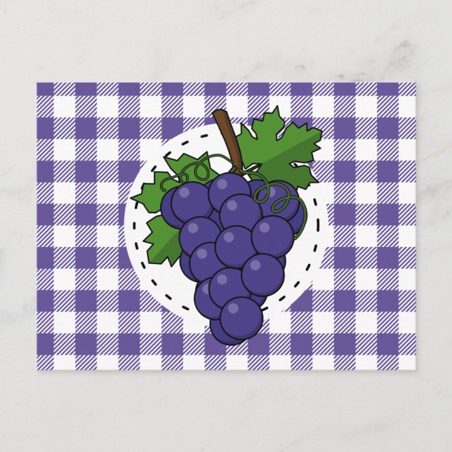 Carte Postale Raisins sur carreaux violets blancs (Devant)