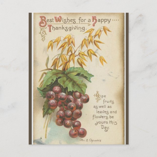 Carte Postale Raisins vintages et Thanksgiving Feuille (Devant)